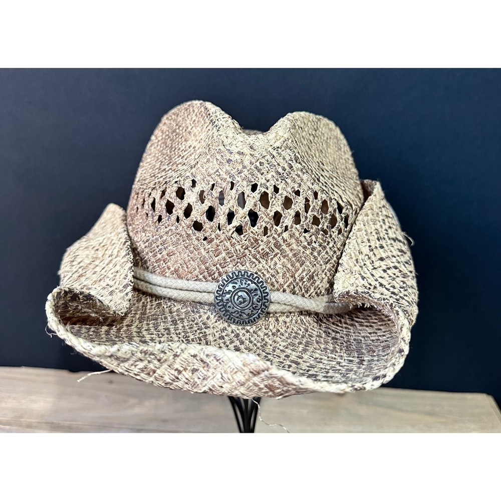 Conner Cowboy Hat Raffia Straw Western Unisex S/M Tan Brown Excellent